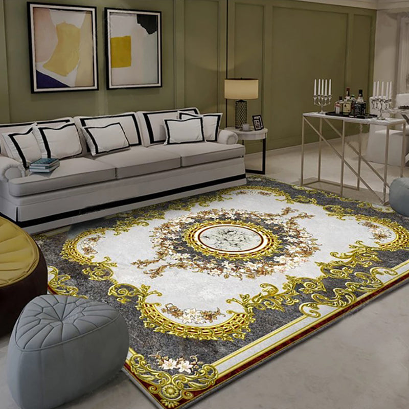 Sikunuo | Western Floral Printed Rug Multifunctional Polyester Rug Pet-friendly Non-slip Rug for Living Room