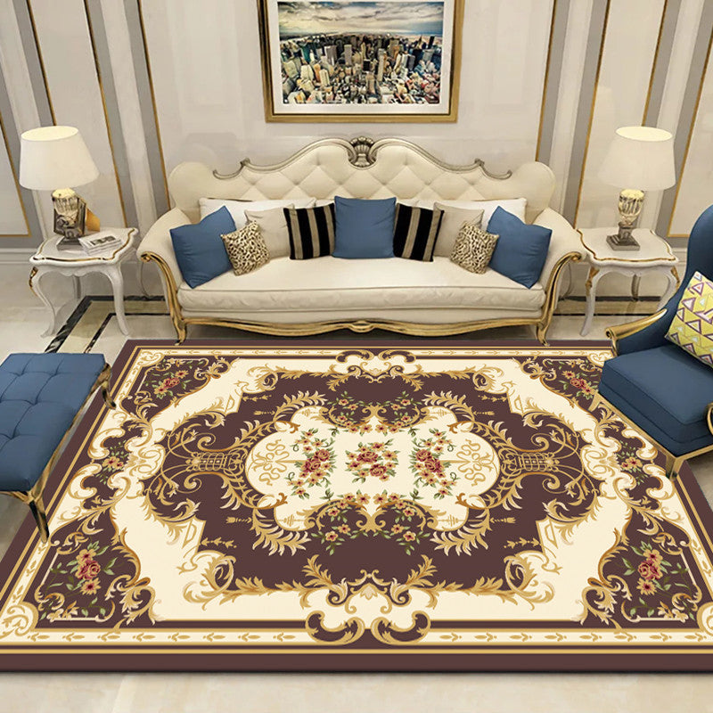 Sikunuo | Western Floral Printed Rug Multifunctional Polyester Rug Pet-friendly Non-slip Rug for Living Room