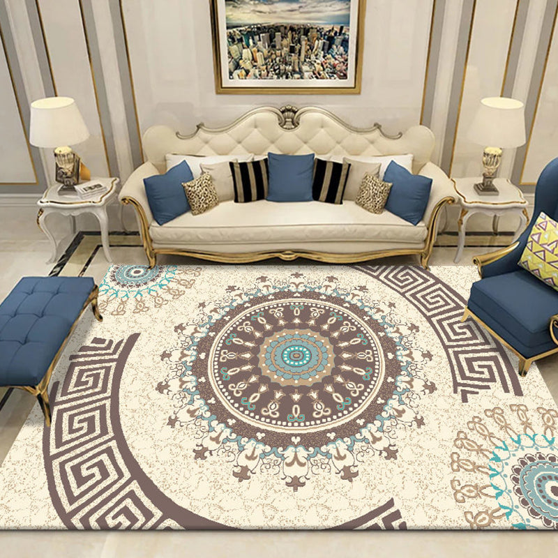 Sikunuo | Indian Living Room Rug Multicolored Geometric Pattern Indoor Rug Polyester Pet Friendly Washable Rug