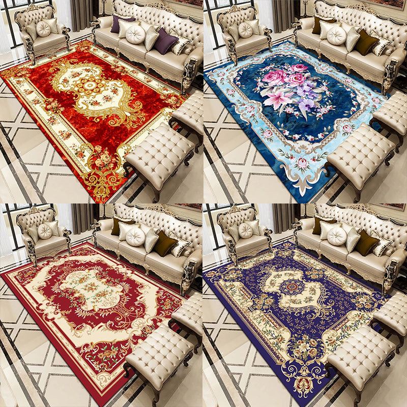 Sikunuo | Multicolored living room carpet American floral design carpet synthetic easy-care non-slip carpet