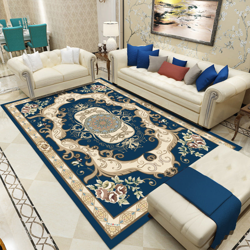 Sikunuo | Retro floral pattern rug multicolored synthetic indoor rug easy-care pet-friendly rug for rooms