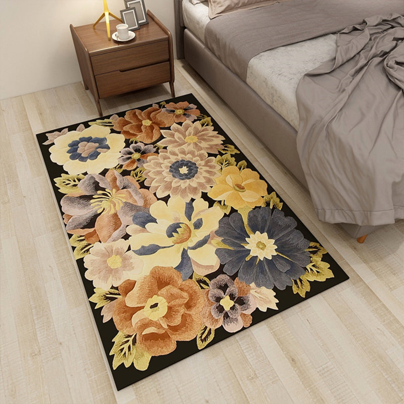 Sikunuo | Americana Floral Pattern Rug Multicolored Polypropylene Area Rug Pet Friendly Machine Washable Indoor Rug for Living Room