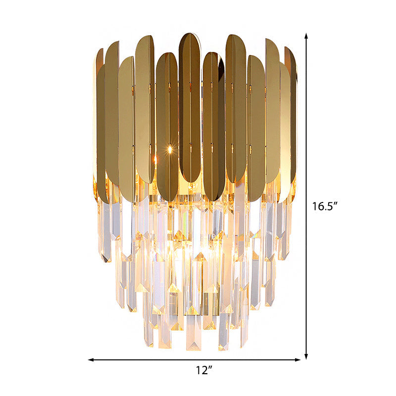 Sikunuo | Stacked Wall Light Modernist Metal 1 Light Brass Wall Lamp with Clear Crystal Block for Nightstand