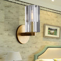 Sikunuo | Cylinder Clear Crystal Wall Lamp Modernist 1 Light Wall Sconce with Round Backplate in Brass