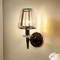 Sikunuo | Cone clear crystal wall light sconce contemporary 1 light black wall lamp with round metal backplate