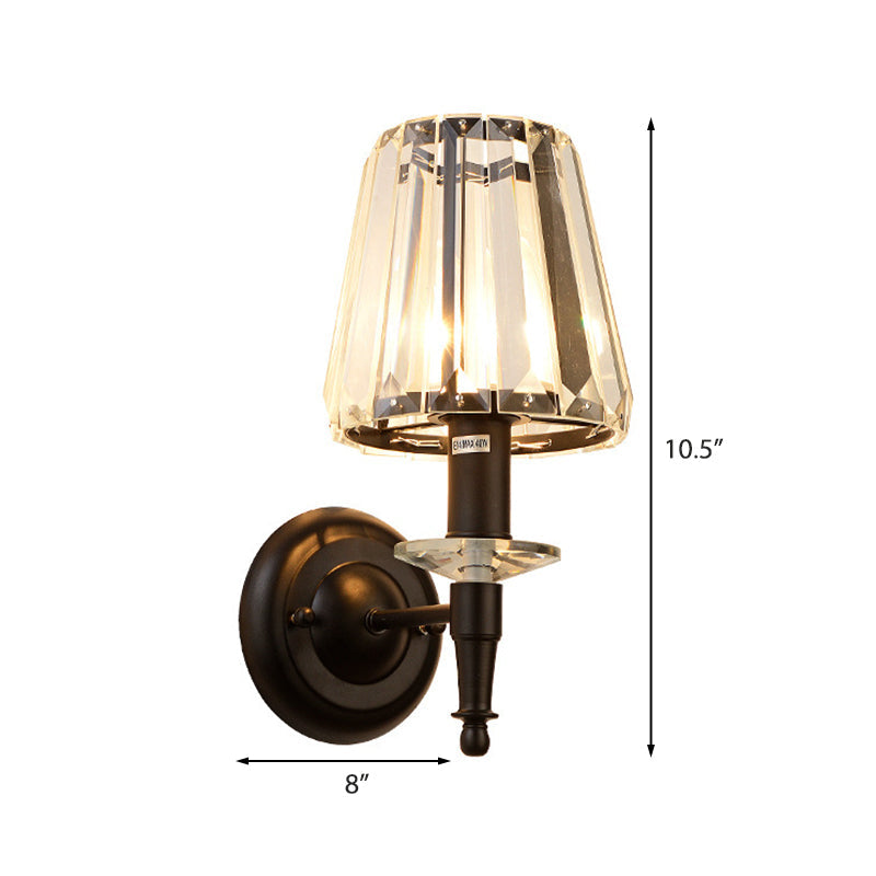 Sikunuo | Cone clear crystal wall light sconce contemporary 1 light black wall lamp with round metal backplate