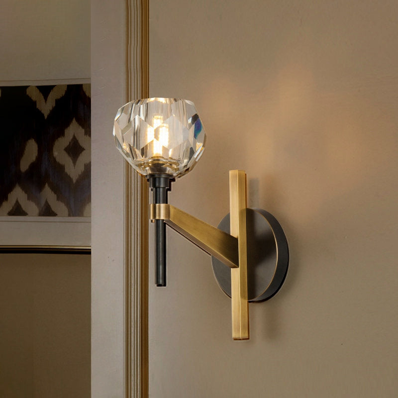 Sikunuo | Modern Style Dome Wall Light Clear Crystal 1 Light Living Room Wall Lamp in Brass Finish