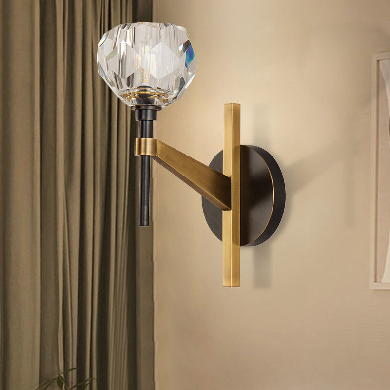 Sikunuo | Modern Style Dome Wall Light Clear Crystal 1 Light Living Room Wall Lamp in Brass Finish