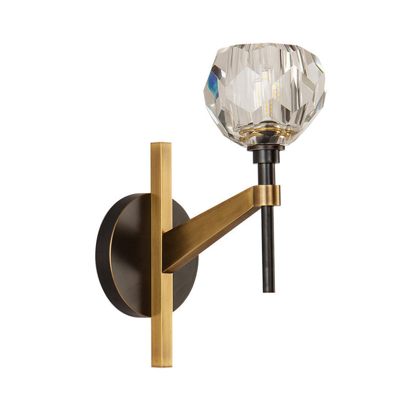 Sikunuo | Modern Style Dome Wall Light Clear Crystal 1 Light Living Room Wall Lamp in Brass Finish