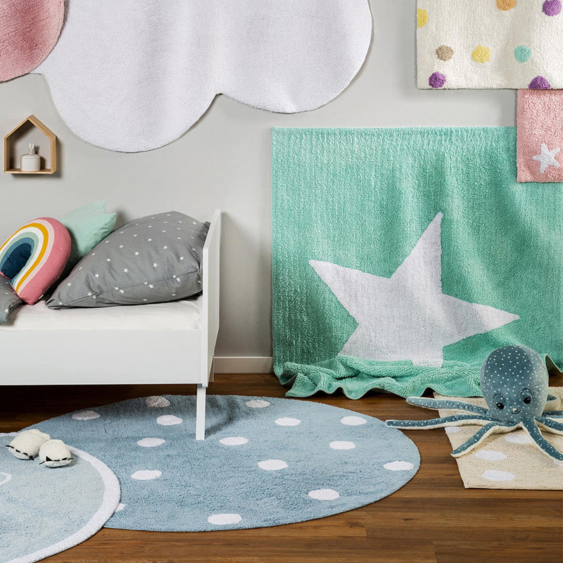 Sikunuo | Multicolored simple rug Polyester polka dot print rug pet friendly non-slip backing rug for children's room
