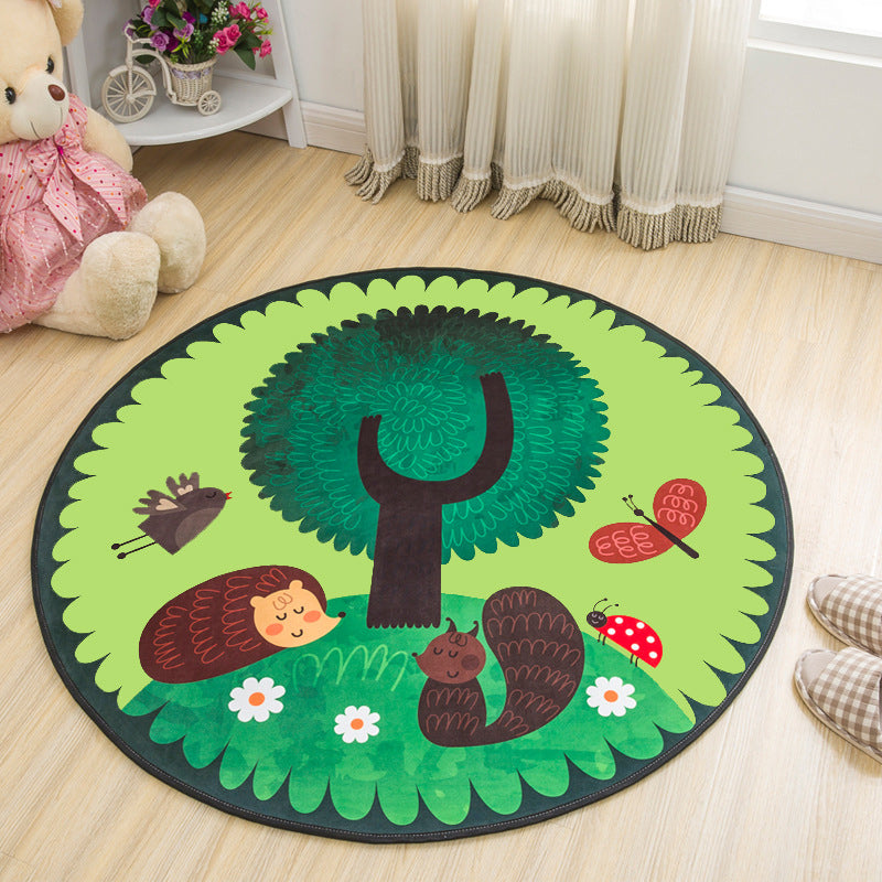 Sikunuo | Calming Cartoon Rug Multicolor Cute Area Rug Polypropylene Non-Slip Machine Washable Rug for Kids