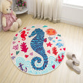 Sikunuo | Nordic Kids Bedroom Rug Multicolored Cartoon Print Rug Polyester Non-Slip Back Machine Washable Rug