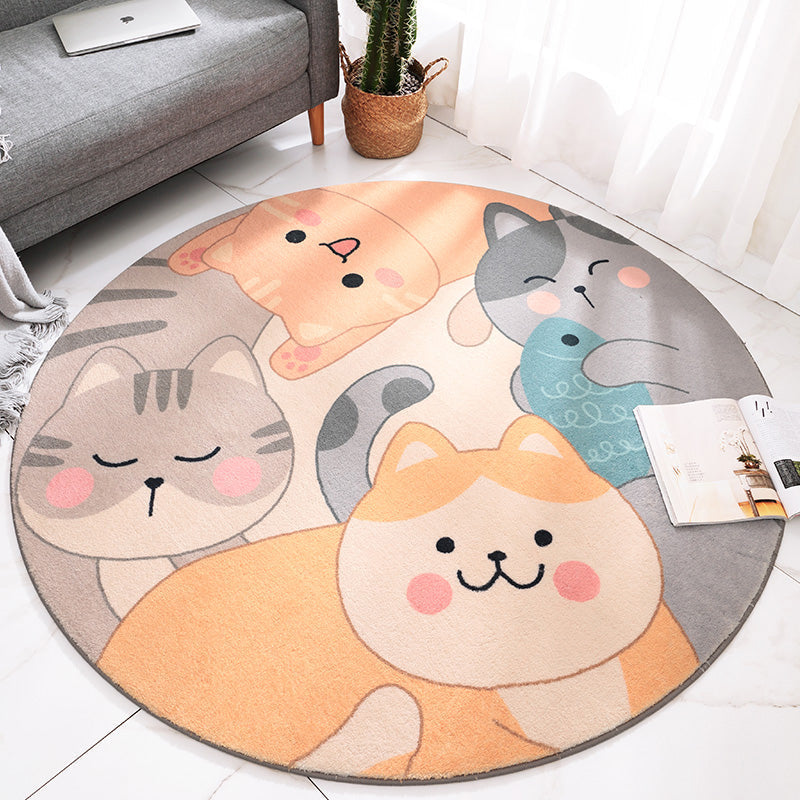 Sikunuo | Sweet Cartoon Print Rug Multicolored Polyester Rug Washable Easy Care Non-Slip Indoor Rug for Children's Room