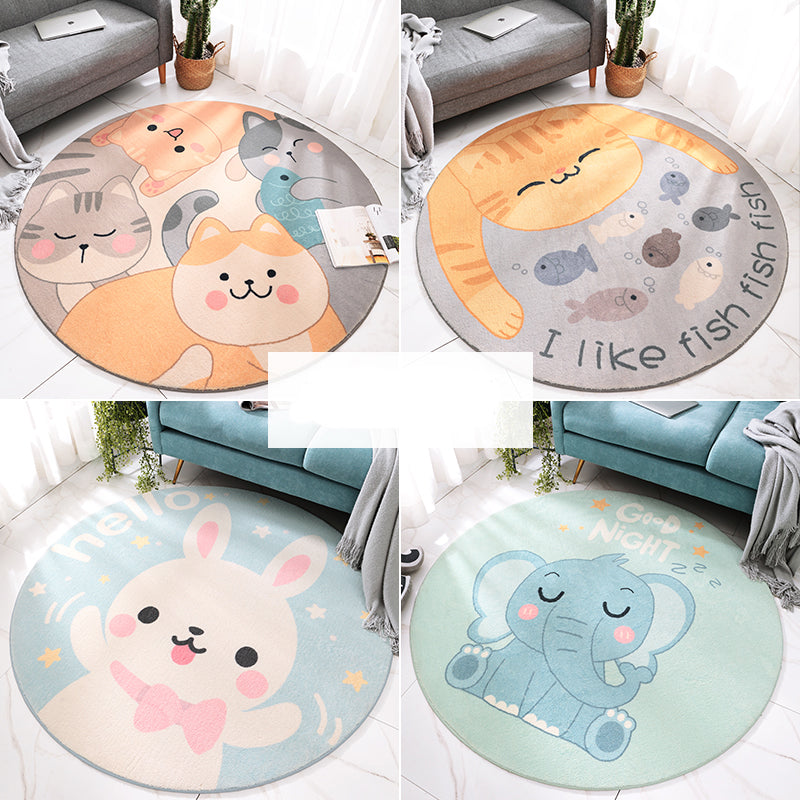 Sikunuo | Sweet Cartoon Print Rug Multicolored Polyester Rug Washable Easy Care Non-Slip Indoor Rug for Children's Room