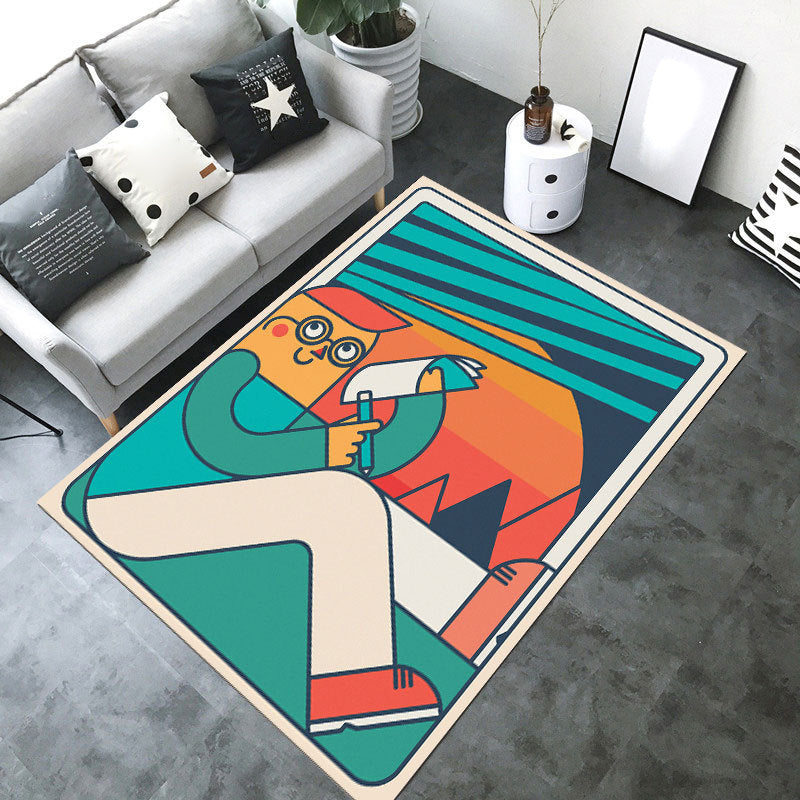 Sikunuo | Designer Room Decor Carpet Multicolored Fairy Tale Print Carpet Polyester Anti-Slip Back Pet Friendly Carpet