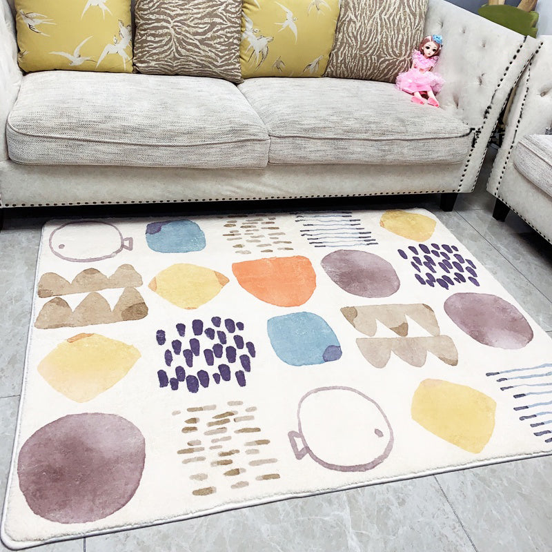 Sikunuo | Lovelij Kids Room Rug Multi Color Cartoon Pattern Rug Polyester Non-Slip Stain Resistant Rug