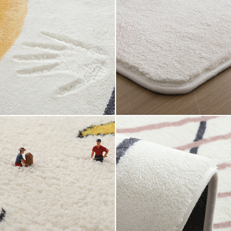 Sikunuo | Lovelij Kids Room Rug Multi Color Cartoon Pattern Rug Polyester Non-Slip Stain Resistant Rug