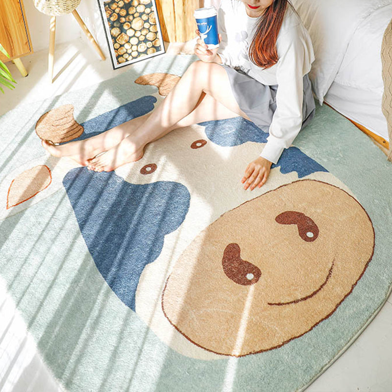 Sikunuo | Natural Bedroom Rug Multicolored Cartoon Print Rug Polypropylene Non-Slip Machine Washable Rug