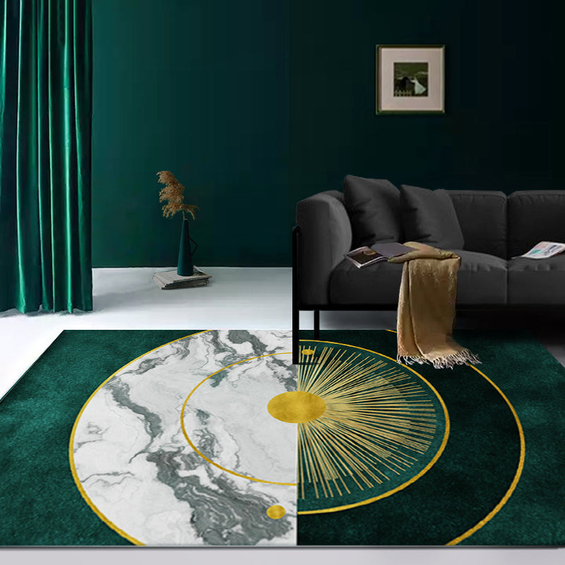 Sikunuo | Simple Geometric Print Rug Multi Colored Synthetic Non-Slip Machine Washable Area Rug for Living Room