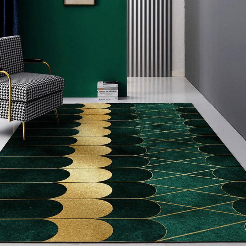 Sikunuo | Simple Geometric Print Rug Multi Colored Synthetic Non-Slip Machine Washable Area Rug for Living Room