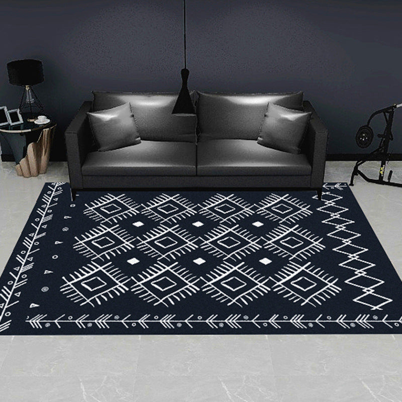 Sikunuo | Modern geometric patterned rug multicolored polyester carpet anti-slip backing pet-friendly indoor rug for living room