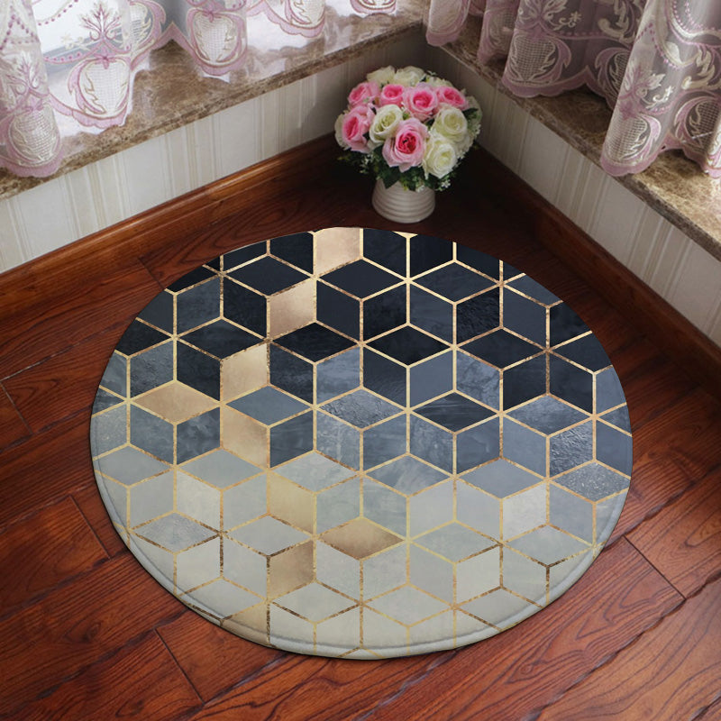 Sikunuo | Unique geometric print rug Multicolored polyester rug Non-slip backing Machine washable indoor rug for the bedroom