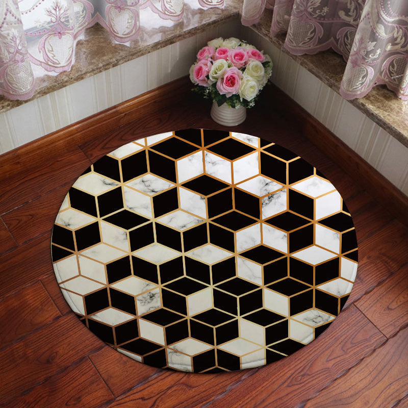 Sikunuo | Unique geometric print rug Multicolored polyester rug Non-slip backing Machine washable indoor rug for the bedroom