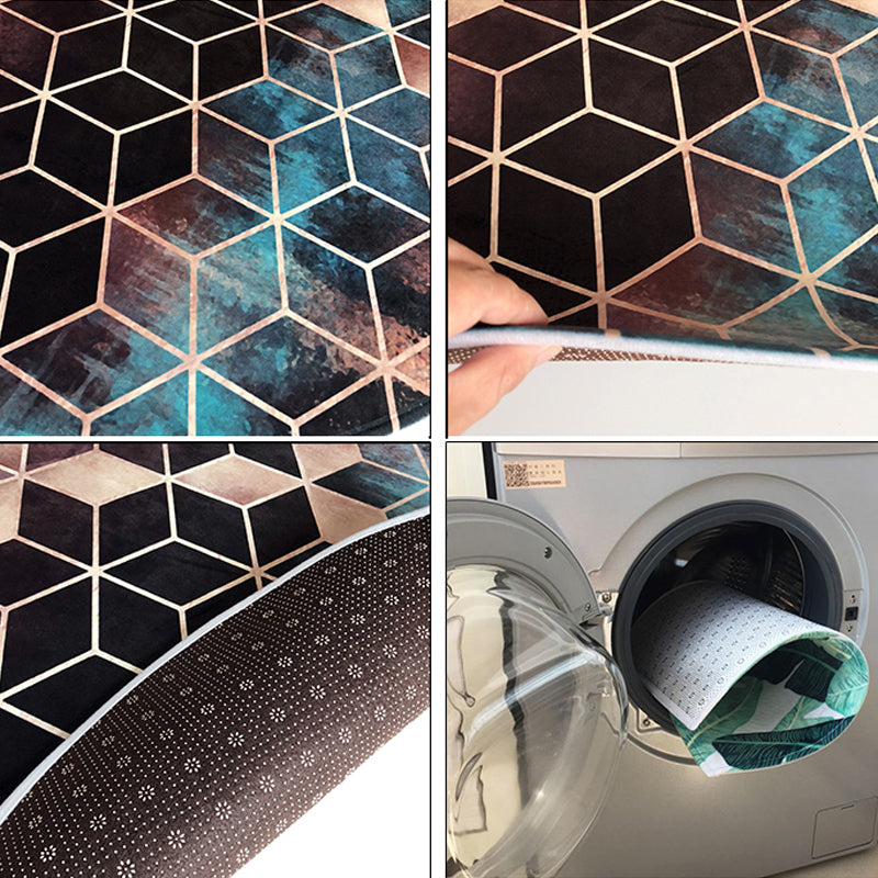 Sikunuo | Unique geometric print rug Multicolored polyester rug Non-slip backing Machine washable indoor rug for the bedroom