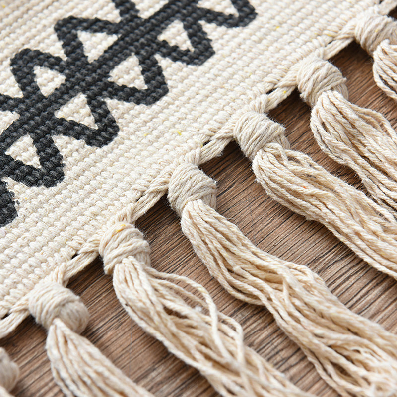 Sikunuo | Western Bedroom Rug Multicolored Geometric Print Rug Polyester Handwoven Pet-Friendly Area Rug with Fringes