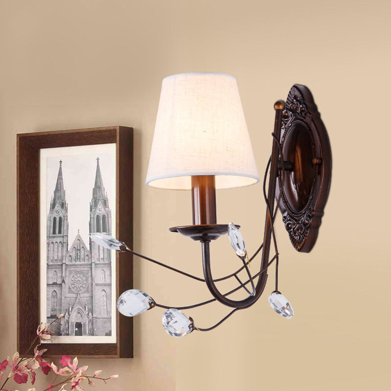Sikunuo | Conical Fabric Wall Lamp Modern Style 1/2-Light White Wall Light with Clear Crystal Accent