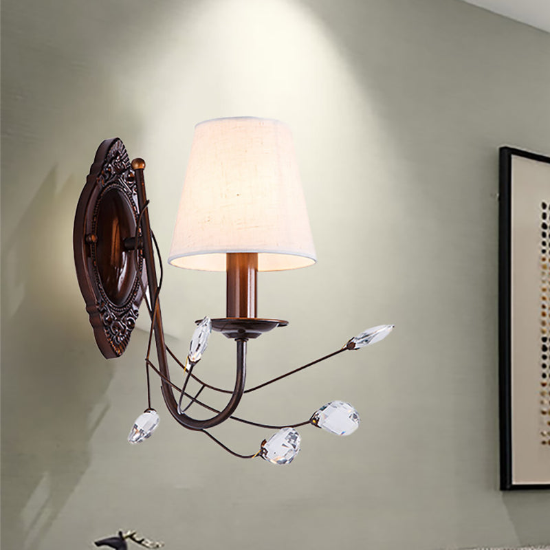 Sikunuo | Conical Fabric Wall Lamp Modern Style 1/2-Light White Wall Light with Clear Crystal Accent