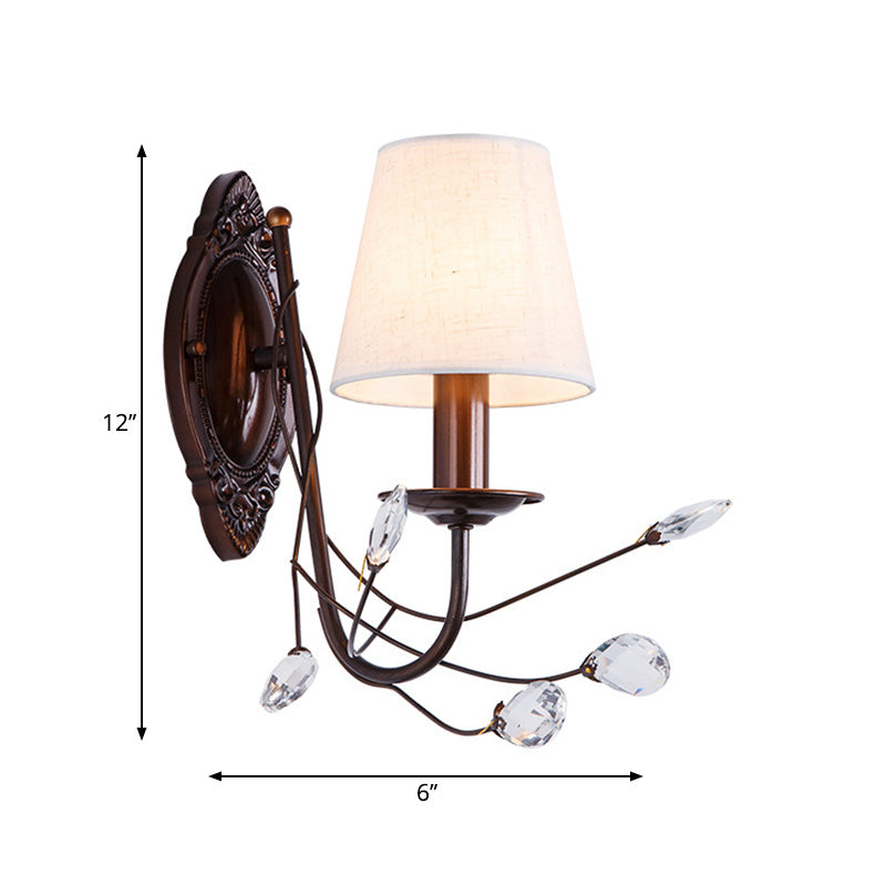 Sikunuo | Conical Fabric Wall Lamp Modern Style 1/2-Light White Wall Light with Clear Crystal Accent