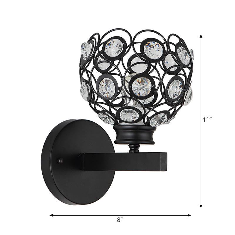 Sikunuo | Dome Clear Crystal Wall Lamp Modernist Style 1 Bulb Black/Brass Finish Wall Lighting Fixture for Bedroom