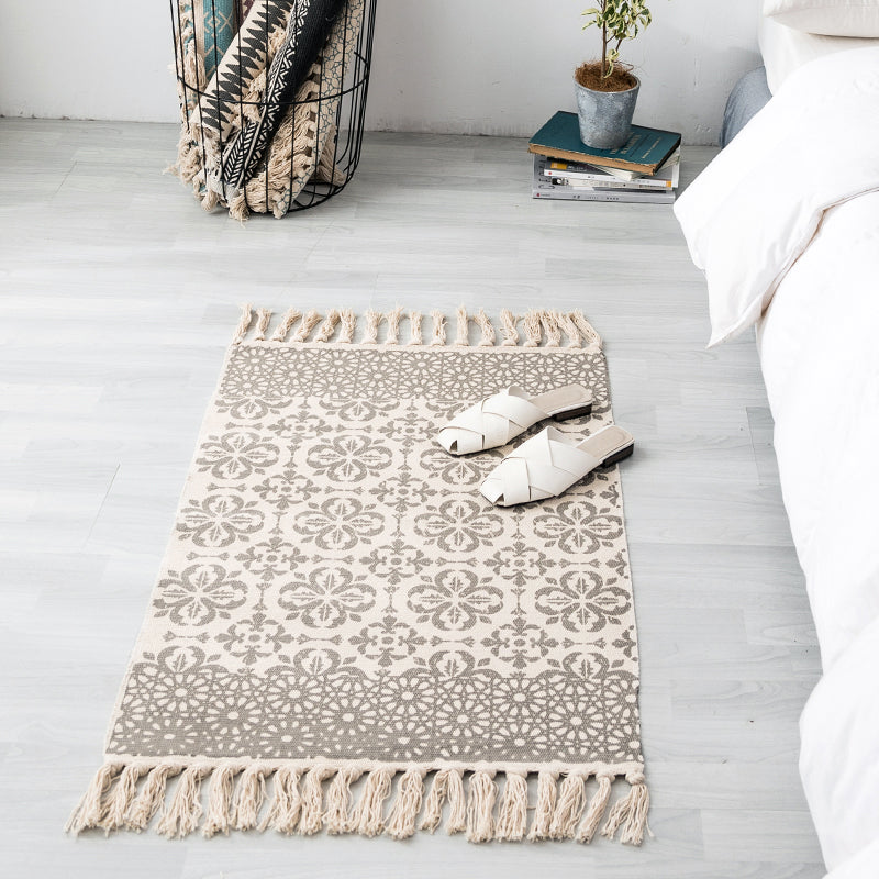 Sikunuo | Ethnic geometric pattern rug Multi-color cotton blend area rug machine washable handwoven rug with fringes for room