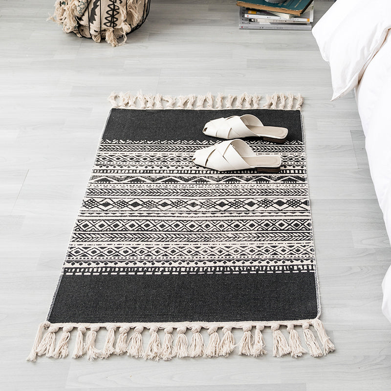 Sikunuo | Ethnic geometric pattern rug Multi-color cotton blend area rug machine washable handwoven rug with fringes for room