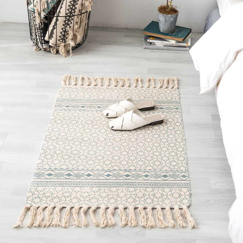 Sikunuo | Ethnic geometric pattern rug Multi-color cotton blend area rug machine washable handwoven rug with fringes for room