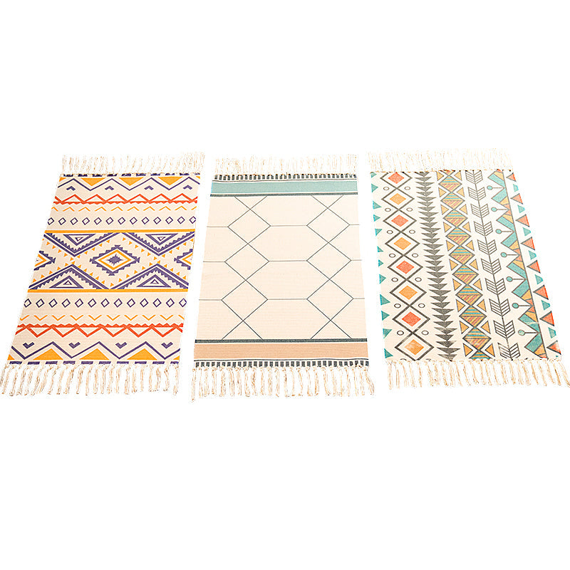 Sikunuo | Classic living room carpet Colorful geometric printed carpet washable woven rug with tassels