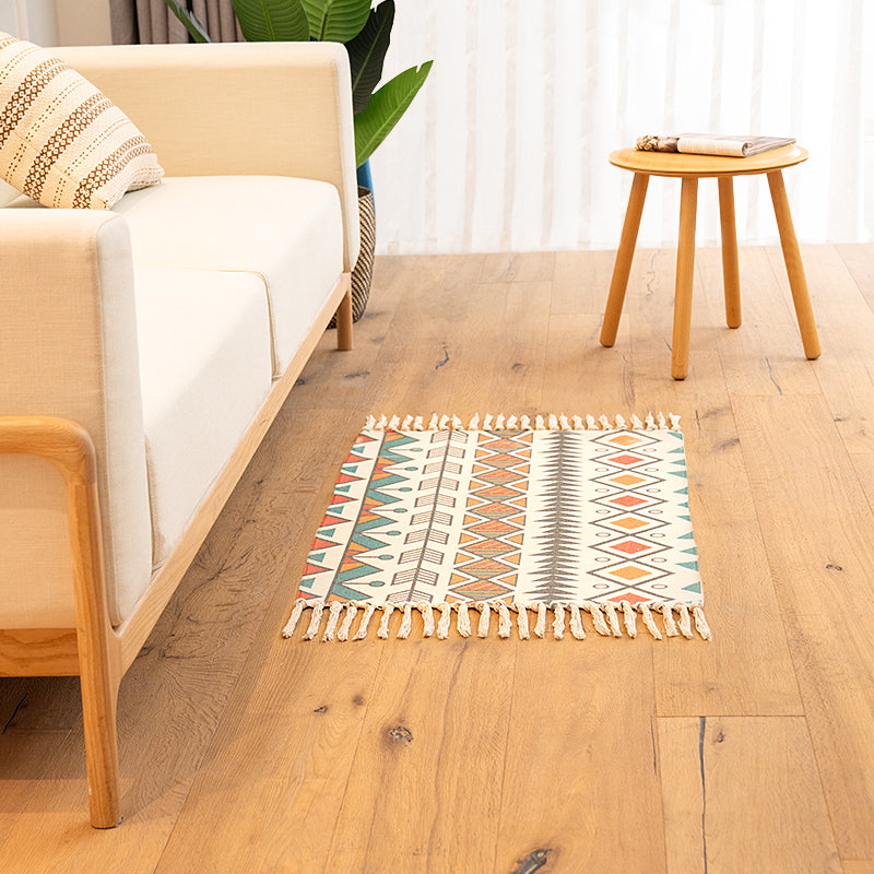 Sikunuo | Classic living room carpet Colorful geometric printed carpet washable woven rug with tassels