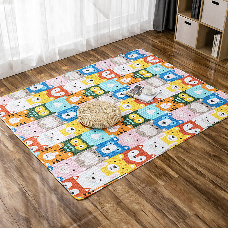 Sikunuo | Comfort Kids Room Rug Multicolored Cartoon Rug Cotton Blend Pet-Friendly Easy Care Rug