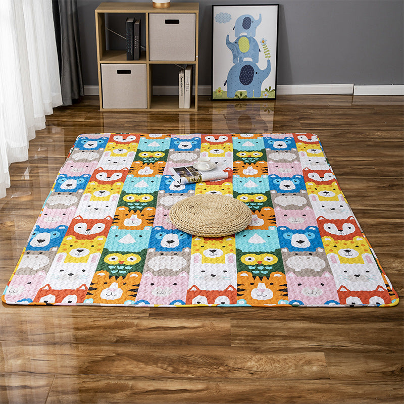 Sikunuo | Comfort Kids Room Rug Multicolored Cartoon Rug Cotton Blend Pet-Friendly Easy Care Rug