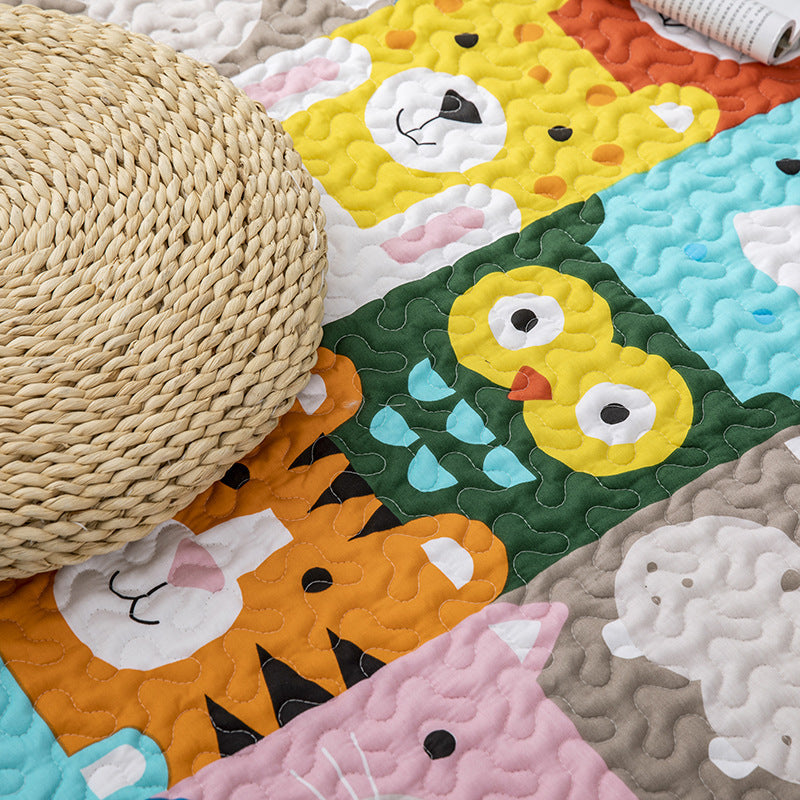 Sikunuo | Comfort Kids Room Rug Multicolored Cartoon Rug Cotton Blend Pet-Friendly Easy Care Rug