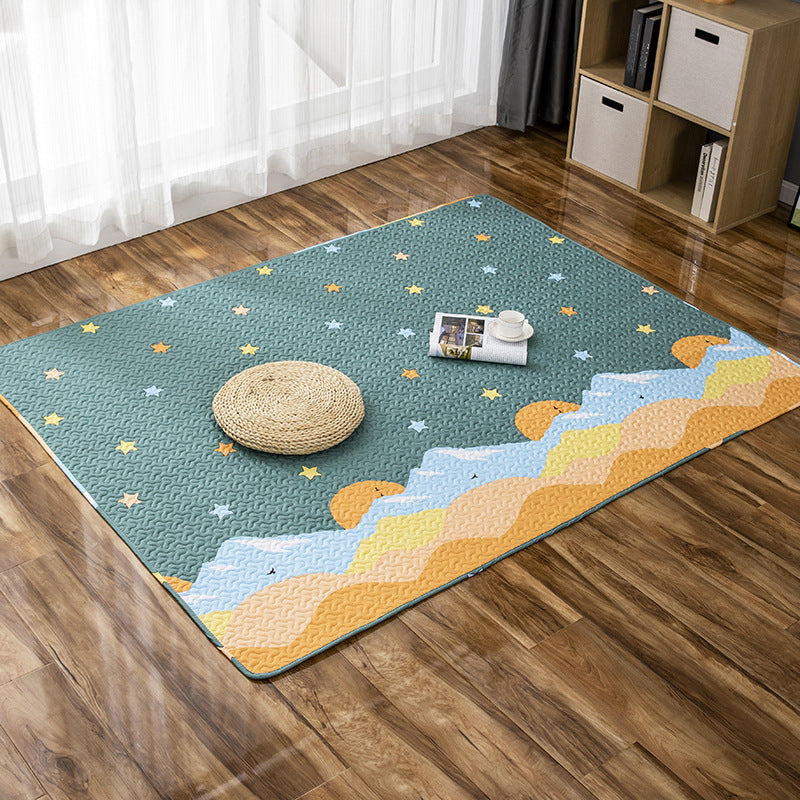 Sikunuo | Comfort Kids Room Rug Multicolored Cartoon Rug Cotton Blend Pet-Friendly Easy Care Rug