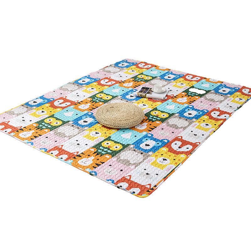 Sikunuo | Comfort Kids Room Rug Multicolored Cartoon Rug Cotton Blend Pet-Friendly Easy Care Rug