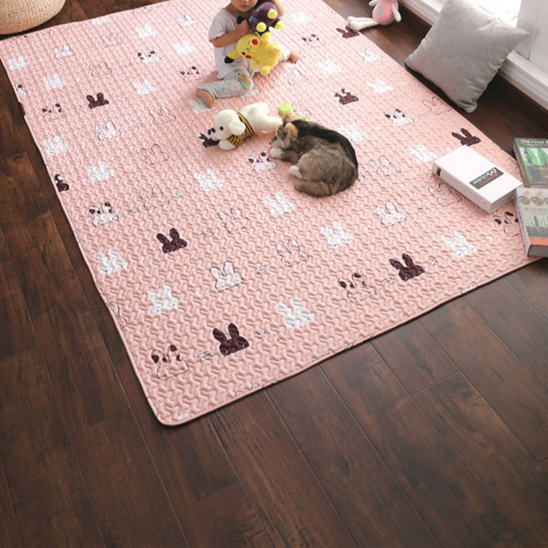 Sikunuo | Beautiful Cartoon Print Rug Multicolored Cotton Area Rug Pet Friendly Machine Washable Rug for Children's Room
