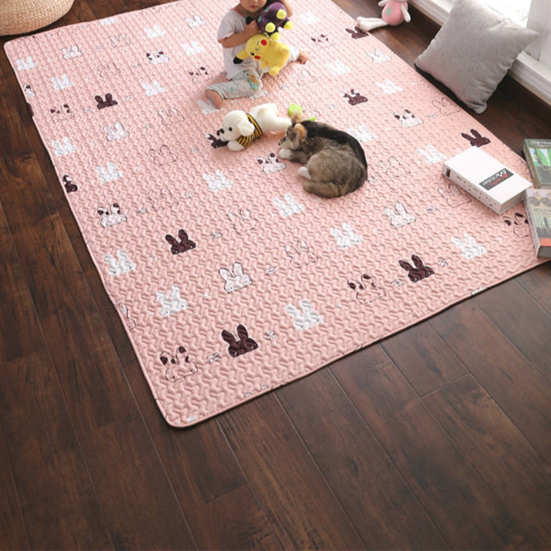 Sikunuo | Beautiful Cartoon Print Rug Multicolored Cotton Area Rug Pet Friendly Machine Washable Rug for Children's Room