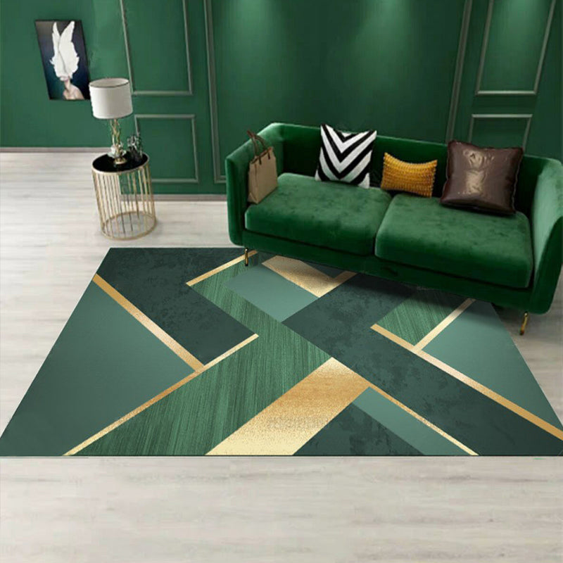 Sikunuo | Luxury Living Room Rug Multicolor Geometric Pattern Rug Polyester Non-Slip Machine Washable Rug