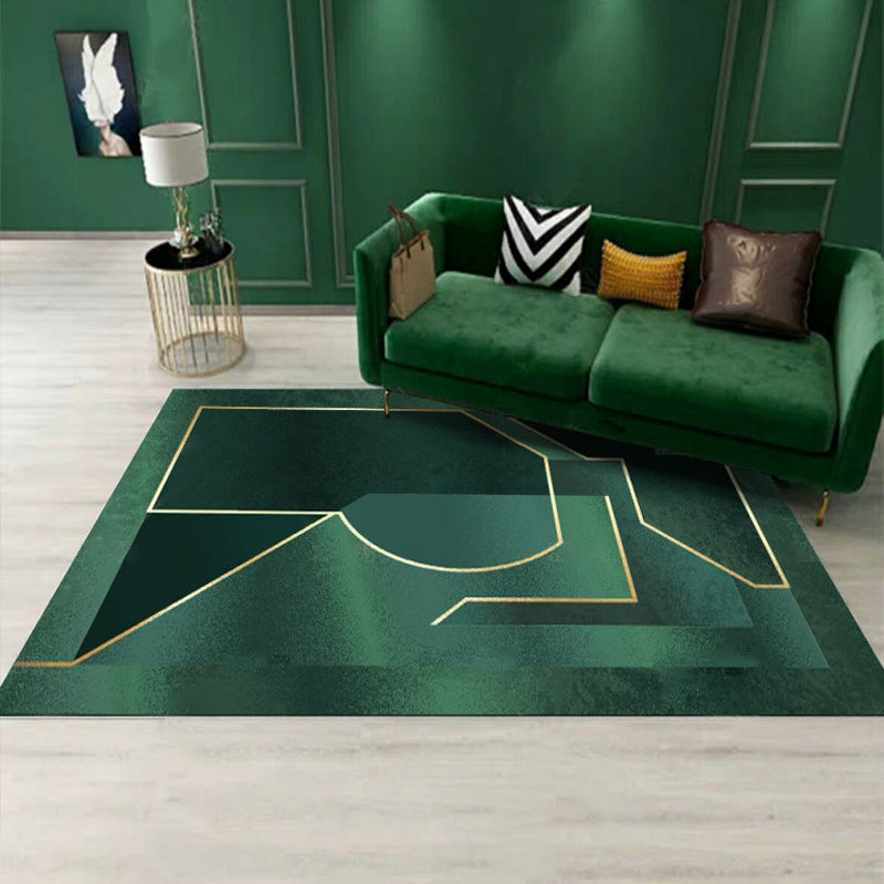 Sikunuo | Luxury Living Room Rug Multicolor Geometric Pattern Rug Polyester Non-Slip Machine Washable Rug