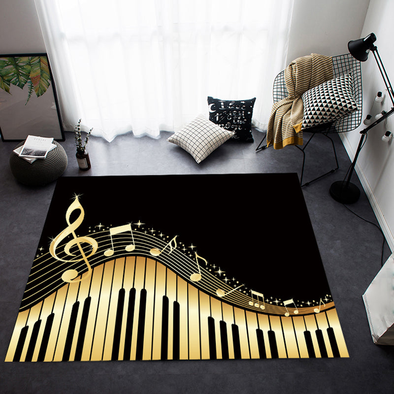 Sikunuo | Multicolor bedroom rug funky music printed area rug polyester non-slip backing pet-friendly rug
