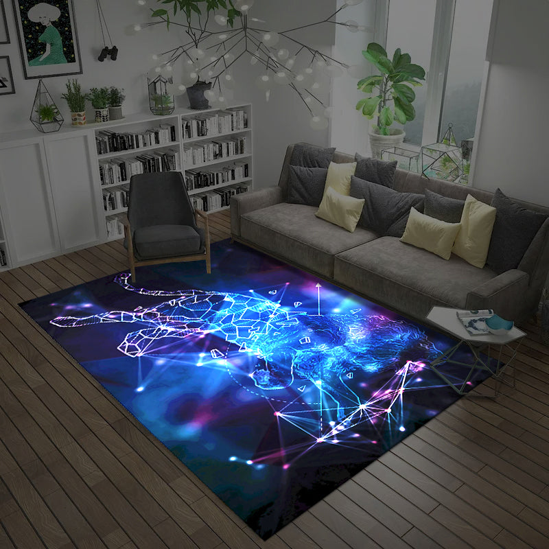 Sikunuo | Natural Living Room Rug Multicolored Space Print Rug Polypropylene Non-Slip Washable Area Rug