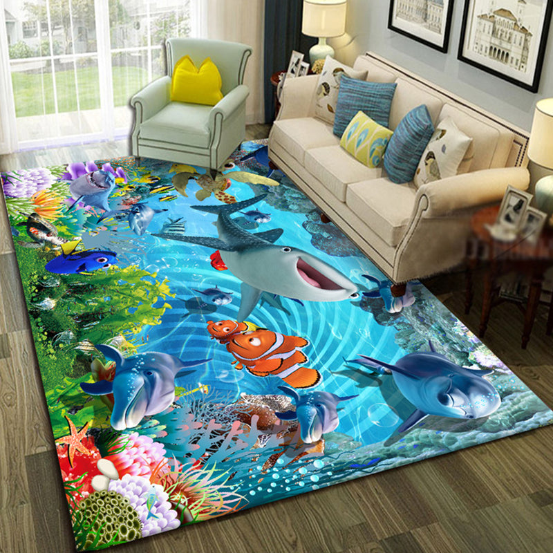 Sikunuo | Relaxing Living Room Multicolored Animal Pattern Carpet Synthetic Pet Friendly Washable Carpet